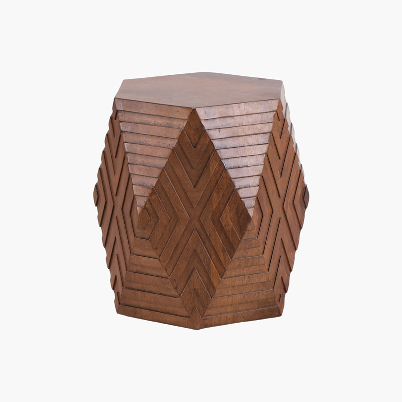 Perrin Modern Handcrafted Solid Wood Hexagonal End Table 