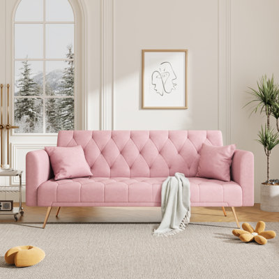 Convertible Futon Sofa Bed Sleeper Couch Velvet Upholstered Folding Loveseat With 2 Pillows For Living Room Apartments by Mercer41