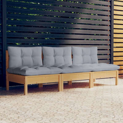 Leiliana Solid Pinewood 3-Seater Patio Sofa with Cushions Furniture Multi Colors by Latitude Run