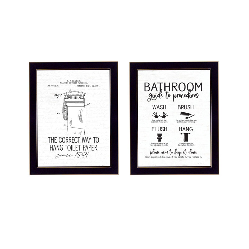 Trinx "Bathroom Guide To Procedures" Framed Wall Art For Bathroom, Wall Art Print For Home Decor, Bathroom Wall Art By Lettered & Lined