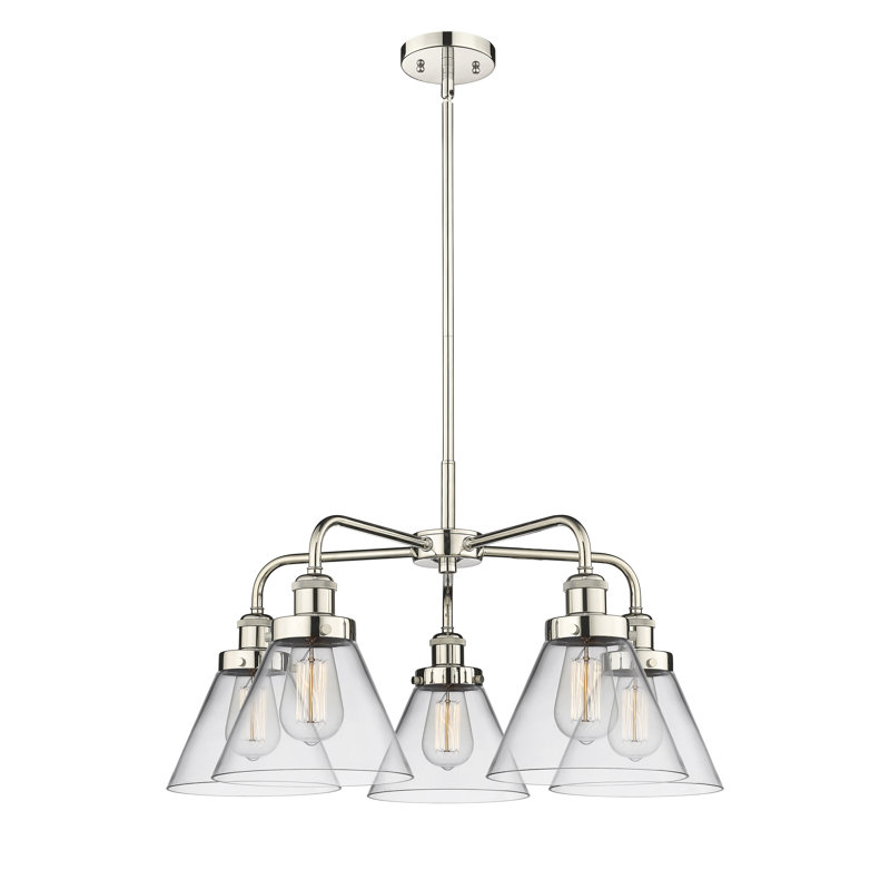 Lustre suspendu 5 lumières Cone, Clair, Nickel poli