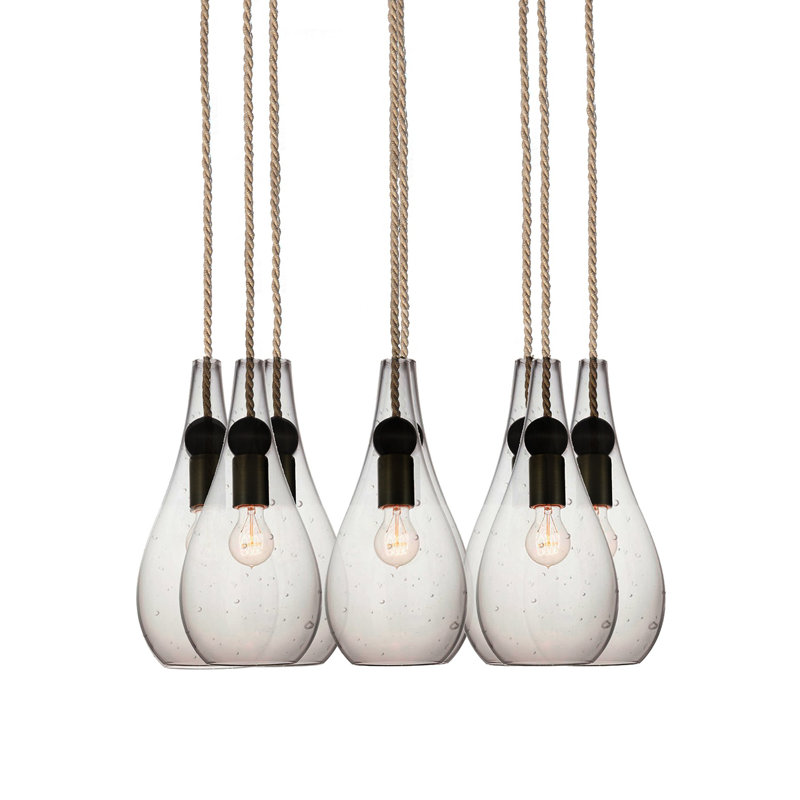 Earth 8 - Light Chandelier, Nickel Braided Cord, Clear Glass, 120" H x 16" W x 16" D