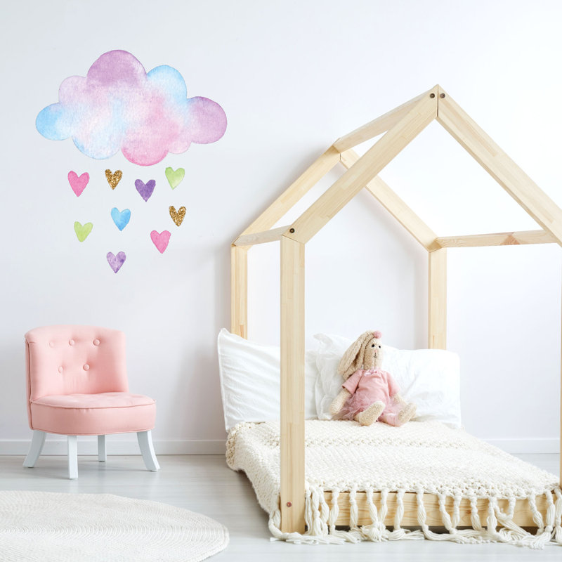 Watercolour Cloud and Hearts Wall Sticker, 50cm H x 65cm W