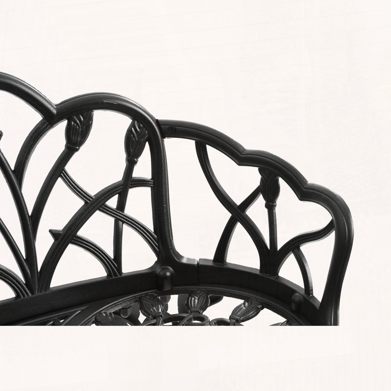 Cast Aluminum Outdoor Bench with Butterfly Pattern, Black