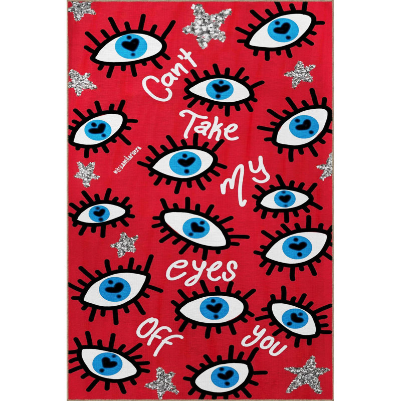 Tapis rouge à motif d'écriture rouge, Rectangle 3 pi 3 po x 4 pi 11 po  