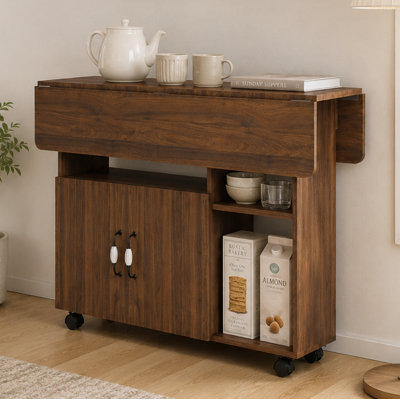 Table de cuisine moderne pour îlot de cuisine pliable avec tablettes de rangement et roulettes pour petits espaces