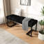 Banc rembourré à boutons, accessoire intérieur moderne, lignes droites et précises, structure ouverte, pieds à finition lisse, coutures en métal poli à losanges, structure en fer, 45,05 po, 15,5 po-421378324