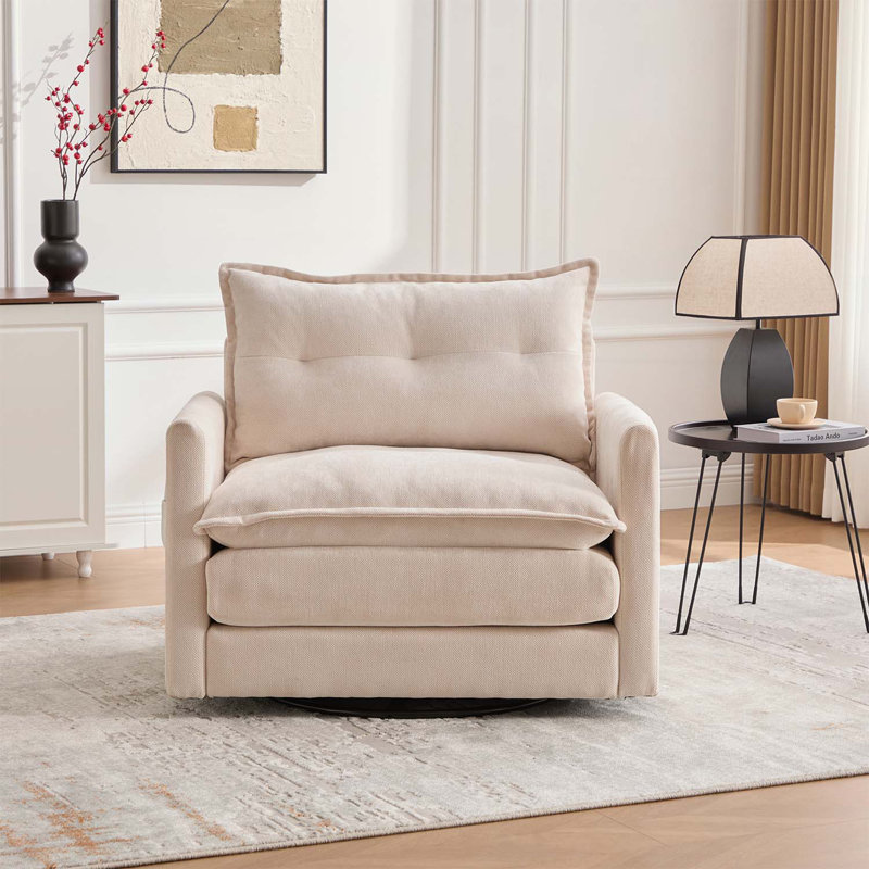 Fauteuil demi-tonneau pivotant de style Mid-Century moderne, Beige