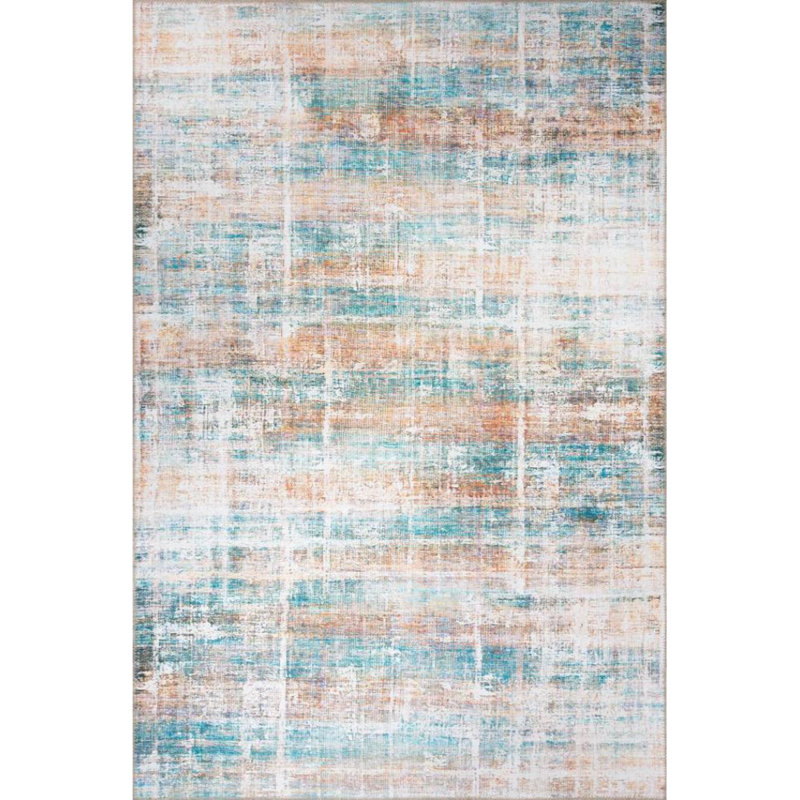 Tapis intérieur / extérieur en coton bleu / orange, Rectangle 7 pi x 10 pi
