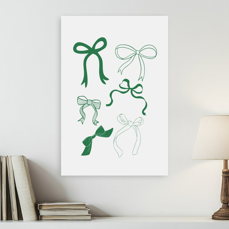 «Elegant Green Bows», impression murale abstraite contemporaine, 24" H x 16" W