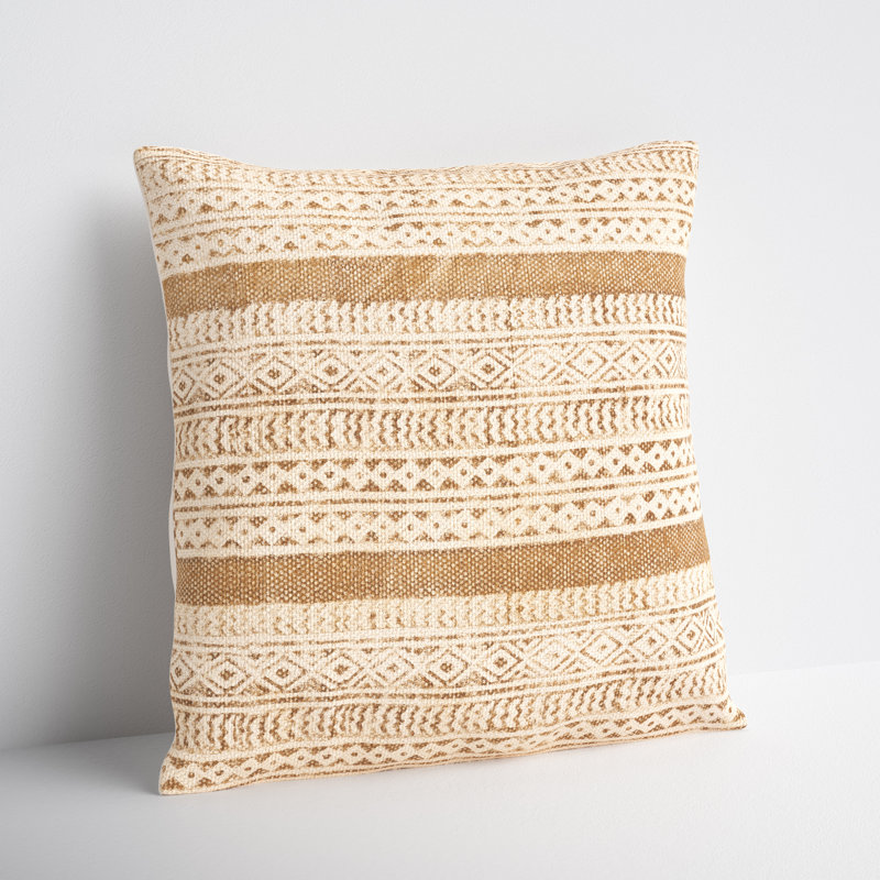 Zetta Geometric Cotton Throw Pillow, Pillow Cover Only - No Insert, 18" x 18", Beige/Black