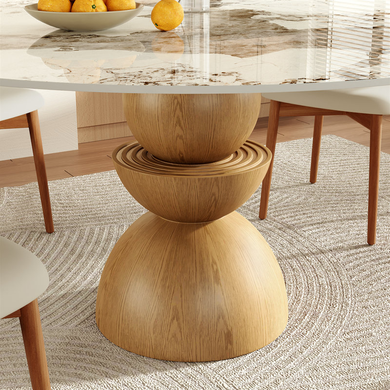 3/5/7 Pcs Modern Rustic Round Sintered Stone Dining Table Sets With Comfort Upholstered Kitchen Chairs For 2/4/6, Pandora