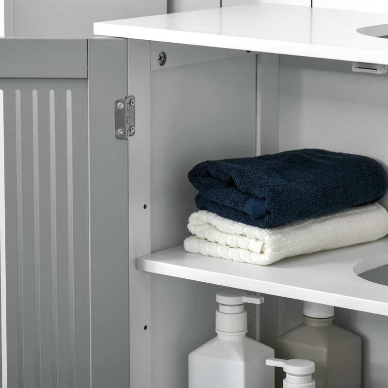 Rangement pour salle de bain sous l'évier - Armoire grise et blanche avec 2 portes, peu encombrante, tablette réglable, rangement pour différents articles