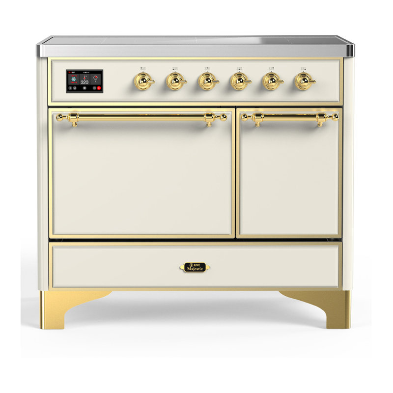 Majestic III Series 40 Inch Induction Range with 6 Induction Elements in Antique White (Brass Trim), Brass, Antique White