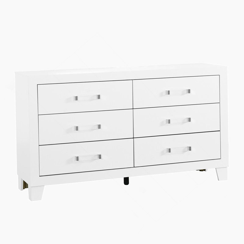 Commode horizontale en bois manufacturé avec 6 tiroirs, Blanc