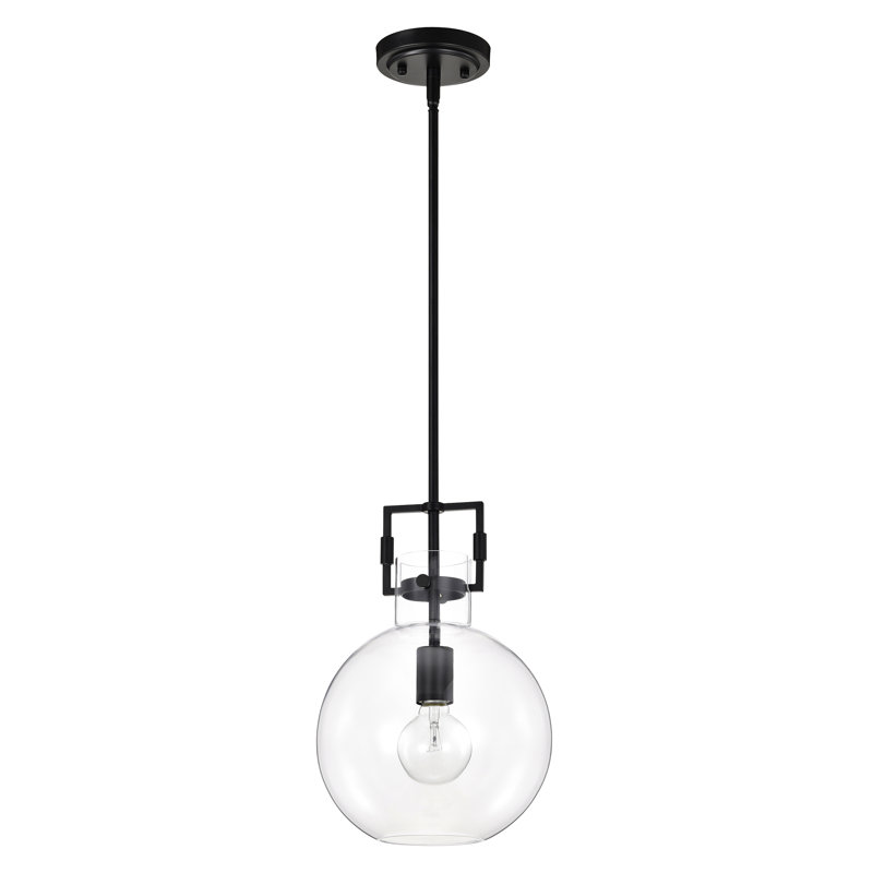 60-watt 1-light 10 In. Globe Shaped Clear Glass Pendant Light, Matte Black