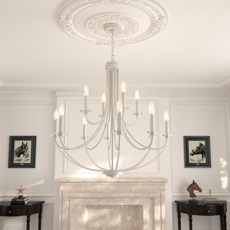 Lustre à 12 lumières à intensité variable certifié UL, Blanc délavé