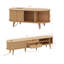 Ensemble de meuble télé et table basse en bois avec station de charge, console média cannelée ovale avec portes coulissantes