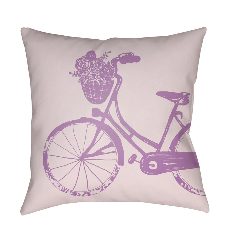 Bicycle Indoor/Outdoor Throw Pillow, 18" H x 18" W, Beige