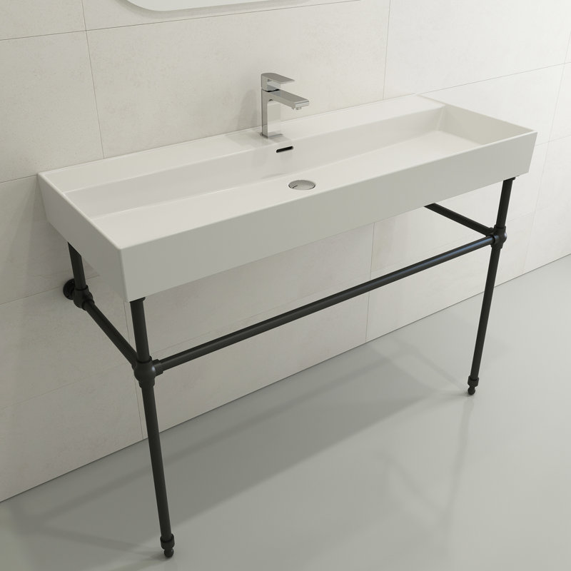 Milano 47.4'' L Bathroom Sink, White, Single-Hole