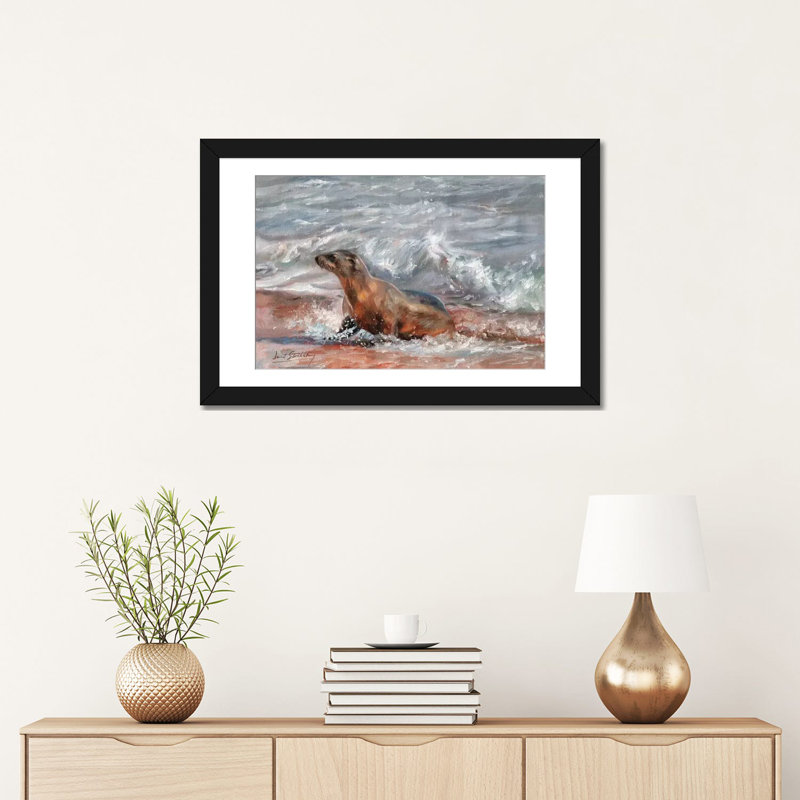 « sea lion », impression sur toile, H 16 po x l 24 po x P 1 po, Papier d'art encadré noir, Blanc
