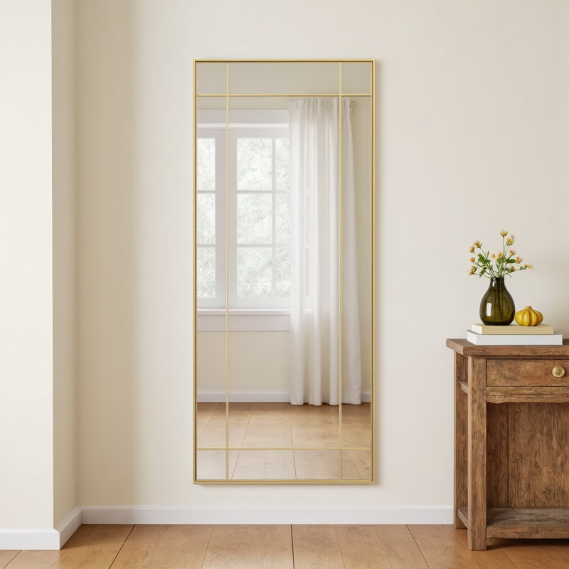 Chancey Iron Rectangle Wall Mirror, Brass, 70"H x 30"W