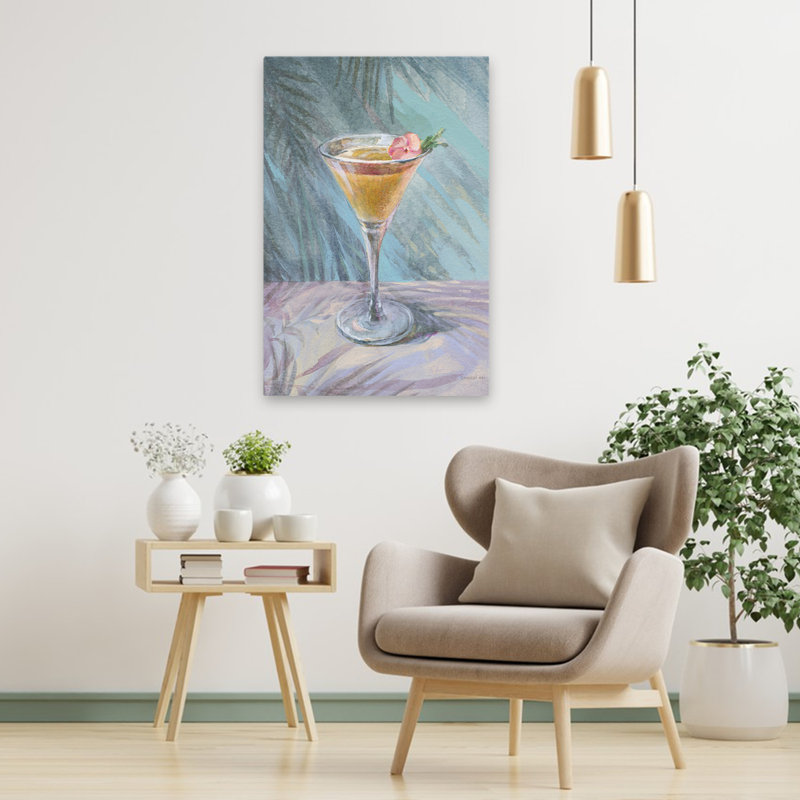 «Happy Hour I Art» bleu et botanique, H 36 po x l 24 po