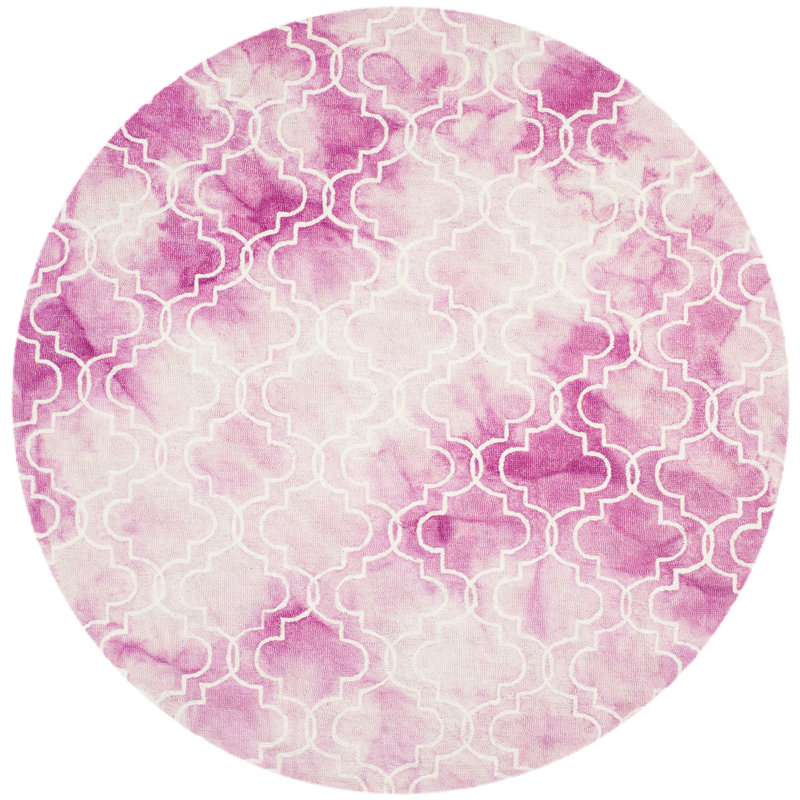 Tapis géométrique rose / ivoire en laine / coton touffeté à la main Berman, Rond 5 pi