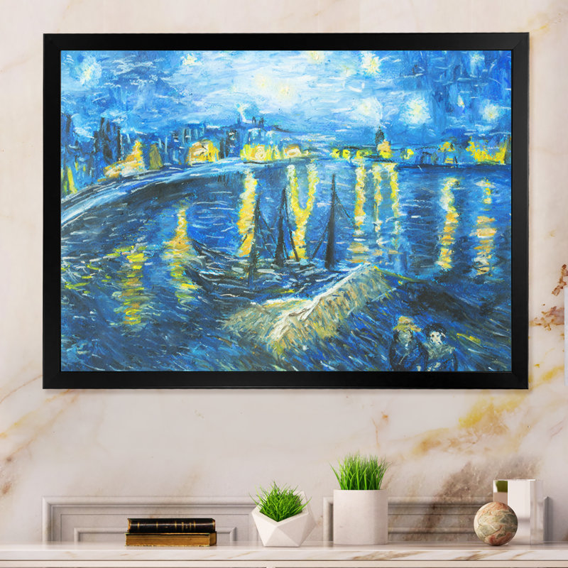 Van Gogh Style - peinture sur toile, Cadre d'angle fermé noir, H 8 po x l 12 po x P 1 po