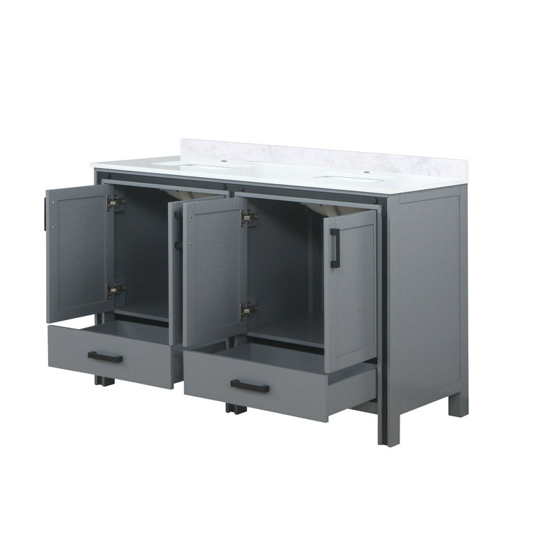 Ziva 60 in W x 22 in D Double Bath Vanity and White Top, White, White Quartz