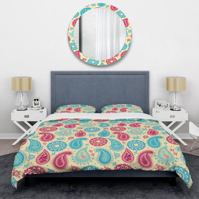 Blue And Pink Floral Paisley Polyester Paisley Duvet Cover