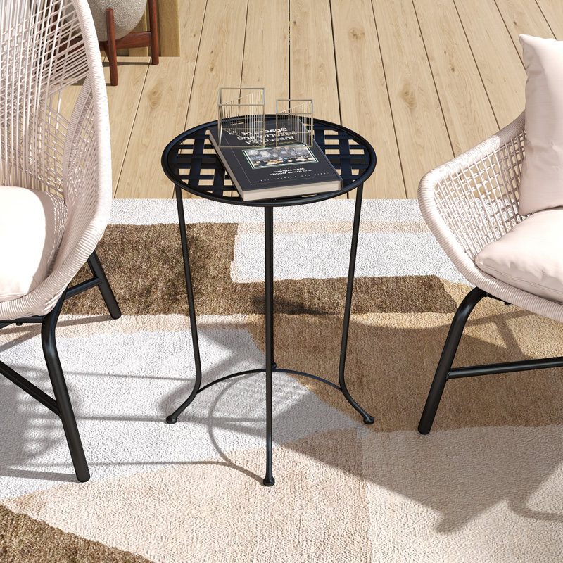 Table d'appoint de patio 16 po, table d'extérieur en métal avec plateau quadrillé, noir