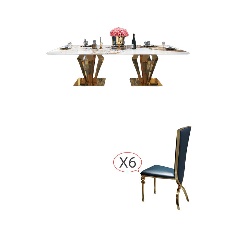 Luxury Rectangular Rock Slab Dining Table Sets