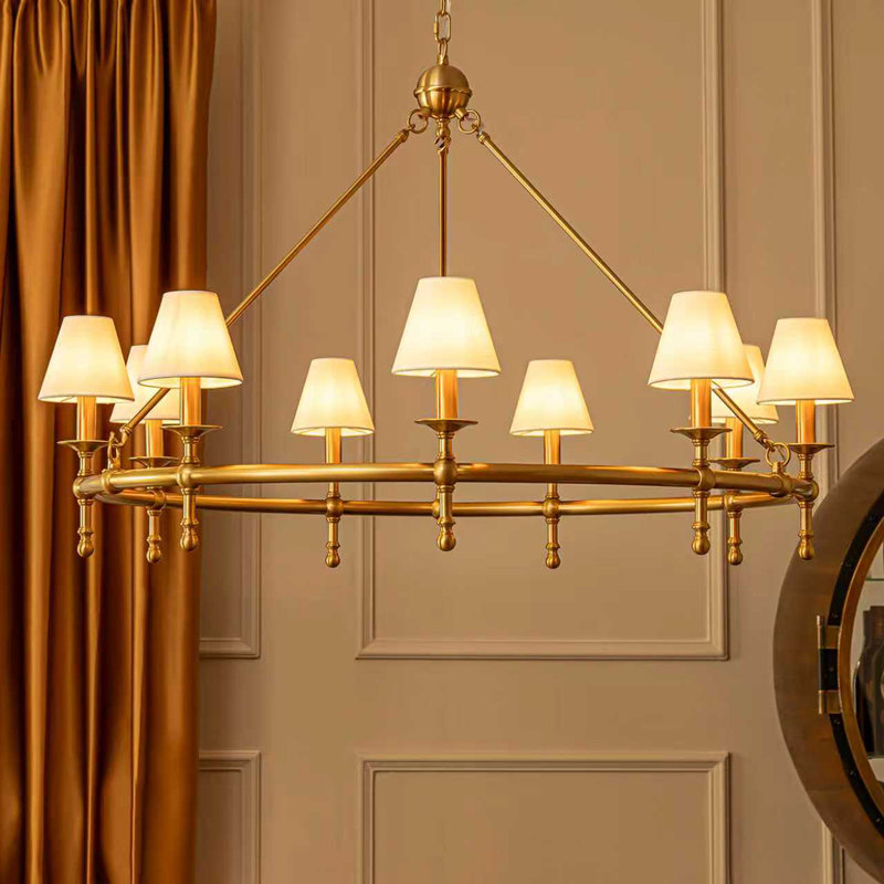 Classic Copper  Ring 47'' Chandelier 9-light Large Pendant Fixture With White Shades For Elegant Interior Lighting, Copper