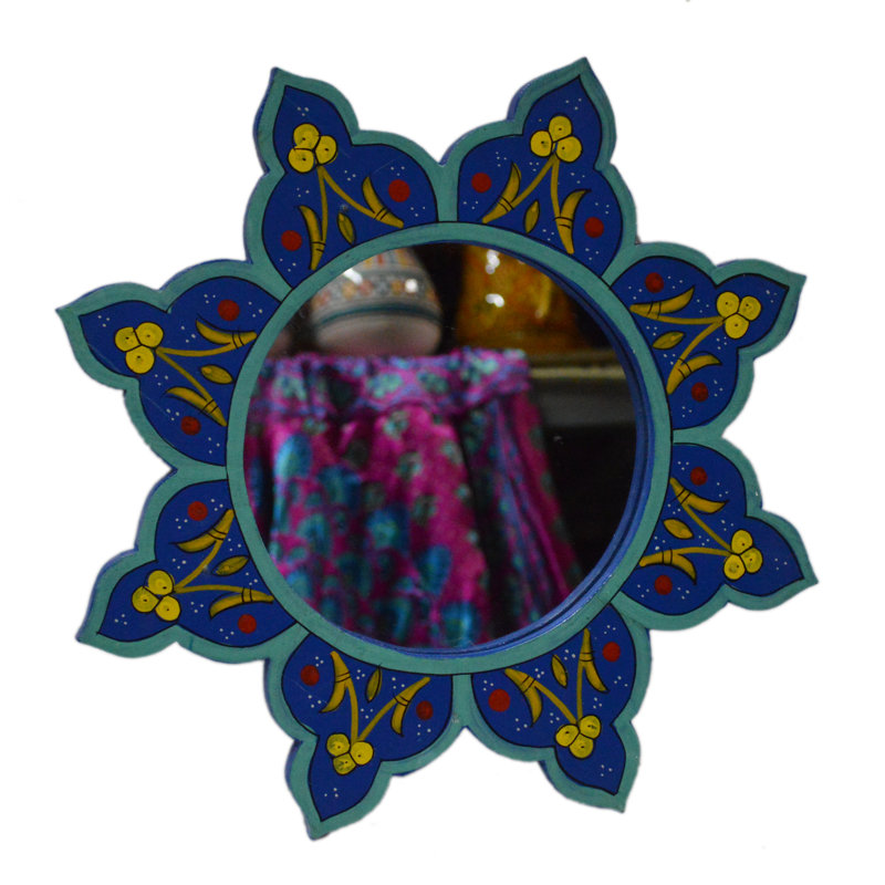 Wood Round Wall Mirror, Blue 