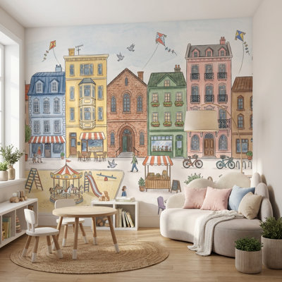 Papier peint pastel paysage urbain européen