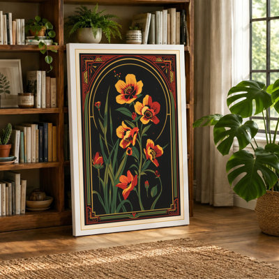 Carnations in Gold Botanical - Wrapped Canvas