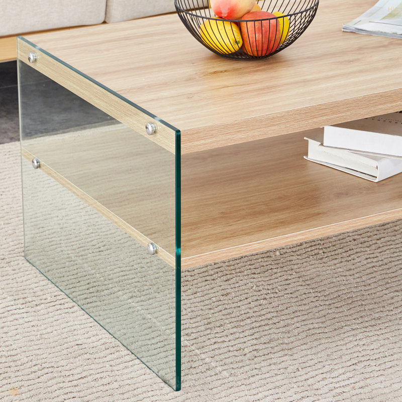 Double Rectangular Coffee Table. The Board Surface Is MDF, With Stickers, Wood