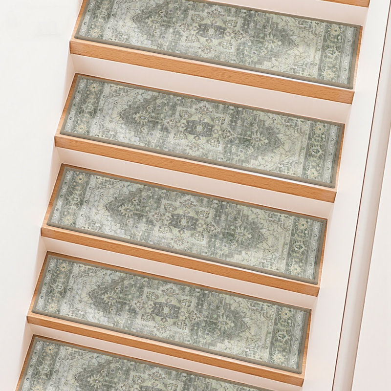 Non-slip Indoor Stair Treads, Green/Beige/Grey