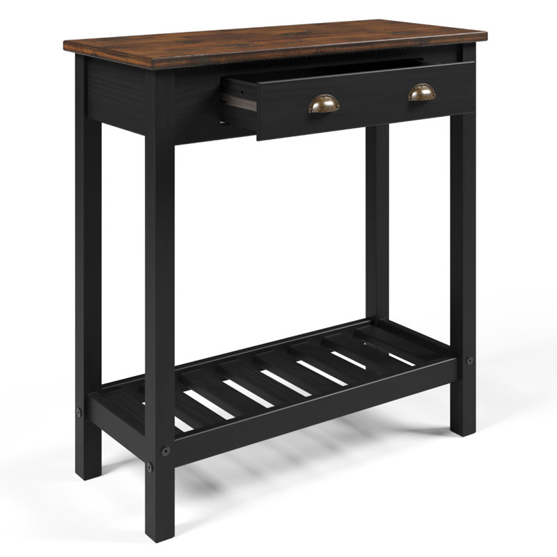 Wood Hall Table Console 1 Drawer Delija | August Grove®, 33.07" H x 31.5" W x 13.78" D, Black