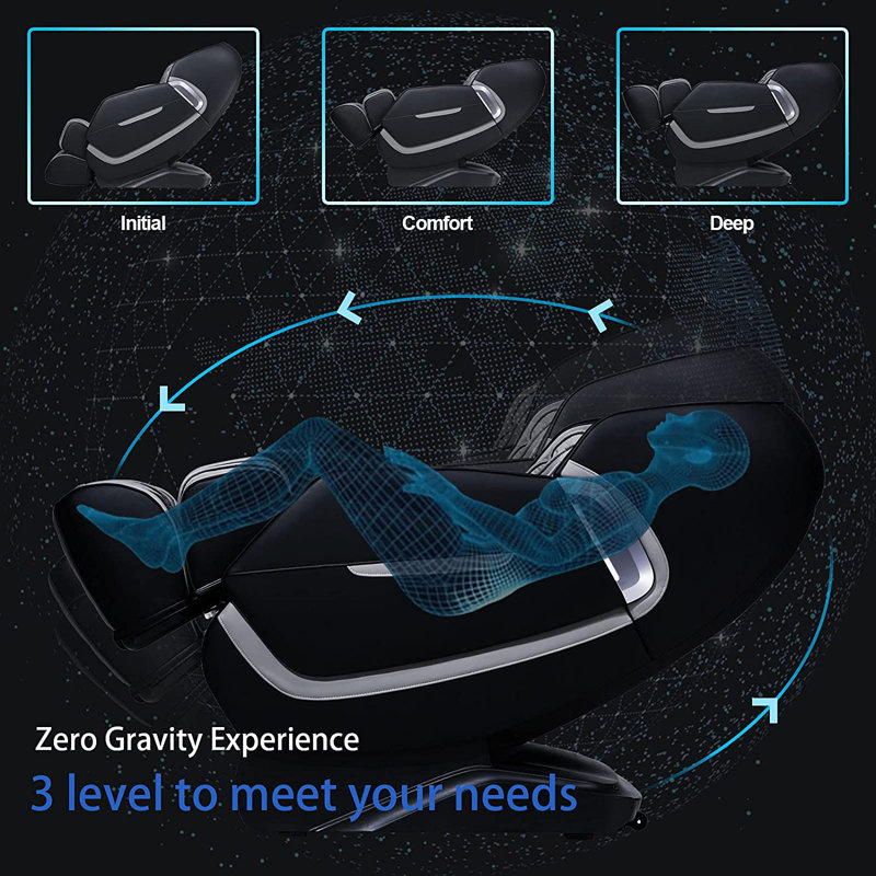 Zero Gravity Massage Chair, SL-Track, Full Body, Waist Heating, Foot Rollers, Airbags, Bluetooth Speaker, 6 Modes, 5 Techniques, 4D, 3 Intensity and Speed Optional, 2 LED Lights, 1 Remote Controller