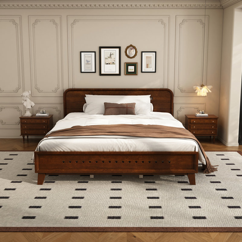 Lit en bois de pin massif pour chambres douillettes, Grand, Noyer foncé