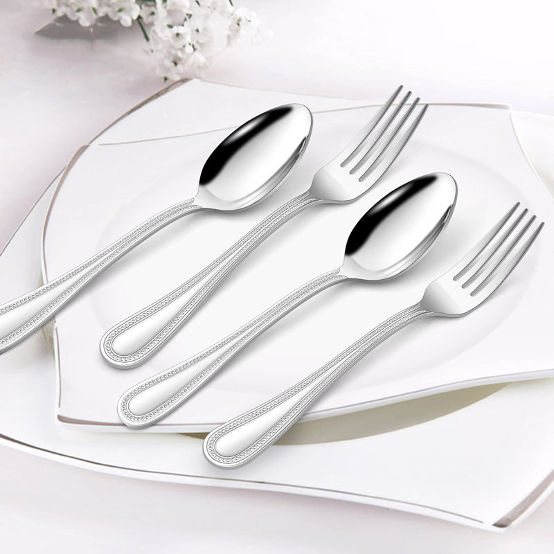 Silverware Set, 60-Piece Stainless Steel Flatware Service For 12, Pearled Edge Tableware Cutlery Include Knife/Fork/Spoon, Beading Eating Utensil For Home, Mirror Polished, Dishwasher Safe