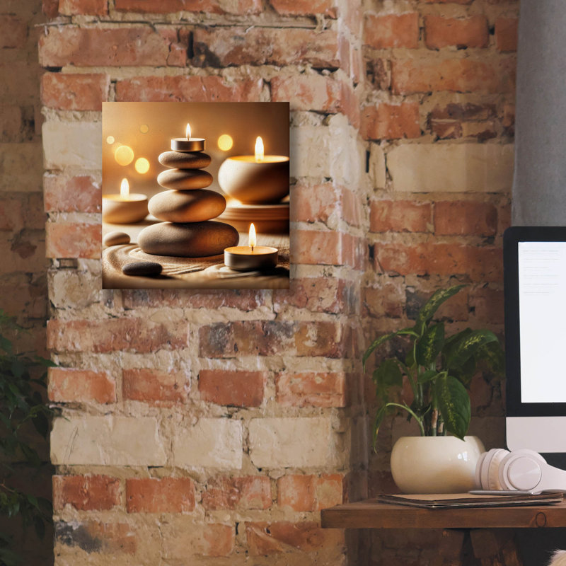 «Zen Rock And Candles» par Rey Klimt, art mural sur toile, H 12 po x l 12 po x P 0,75 po