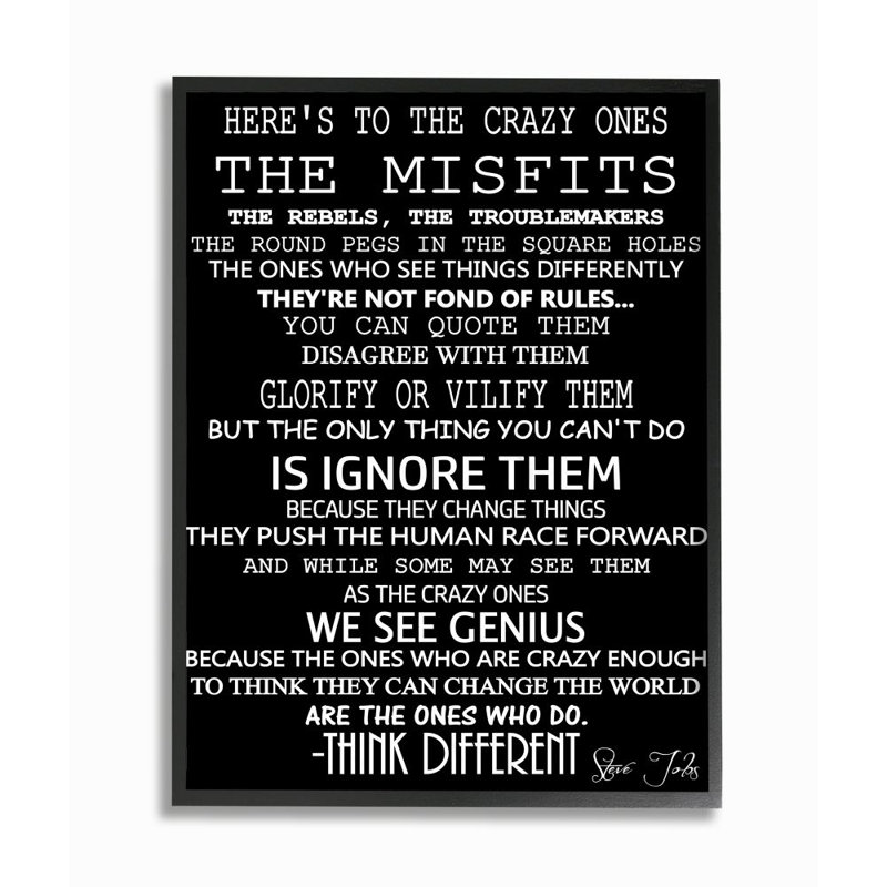 «Crazy Ones Inspirational Quote Word Design», impression sur toile, H 20 po x l 16 po, Giclée encadrée noir minuit