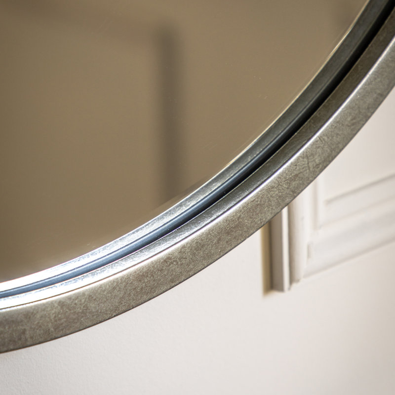 Thora Metal Round Wall Mirror, Higgins Round Mirror Antique Silver, 60cm H x 60cm W
