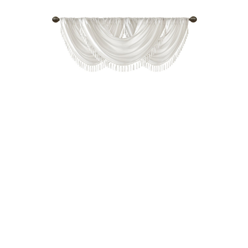Faux Silk Waterfall Embellished Valance White 38X46", White