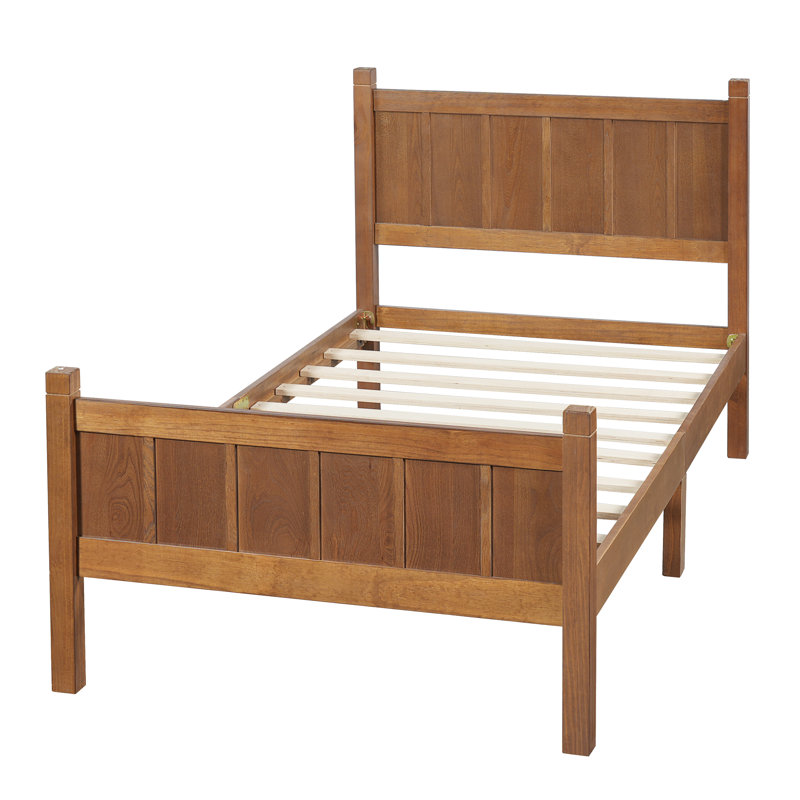 Modern Platform Bed With Headboard, Light Walnut, Twin