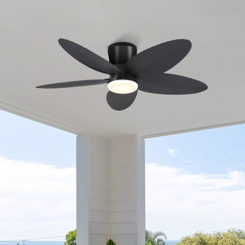 Ventilateur de plafond encastré tropical 42 po à 5 pales avec lumière et télécommande / application, Noir