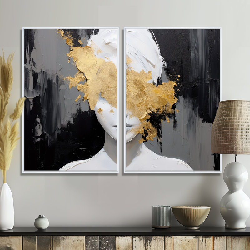 «Blinded By Glam», portrait abstrait - art mural moderne, H 36 po x l 48 po, Impression encadrée flottante, Blanc